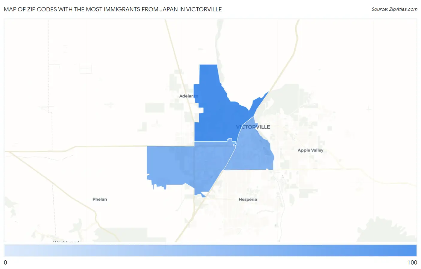 Zip Codes with the Most Immigrants from Japan in Victorville Map