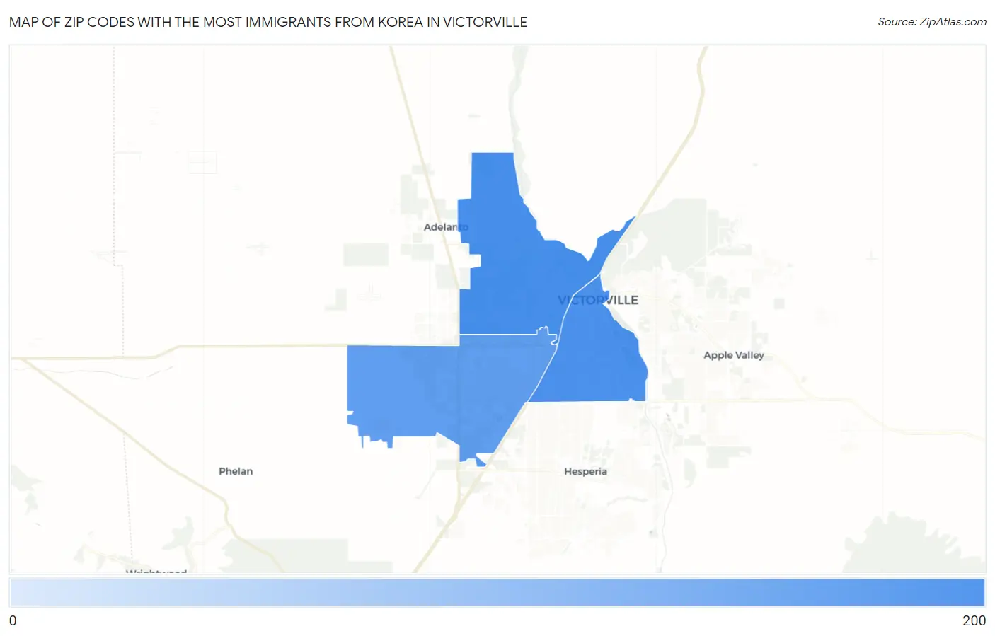 Zip Codes with the Most Immigrants from Korea in Victorville Map