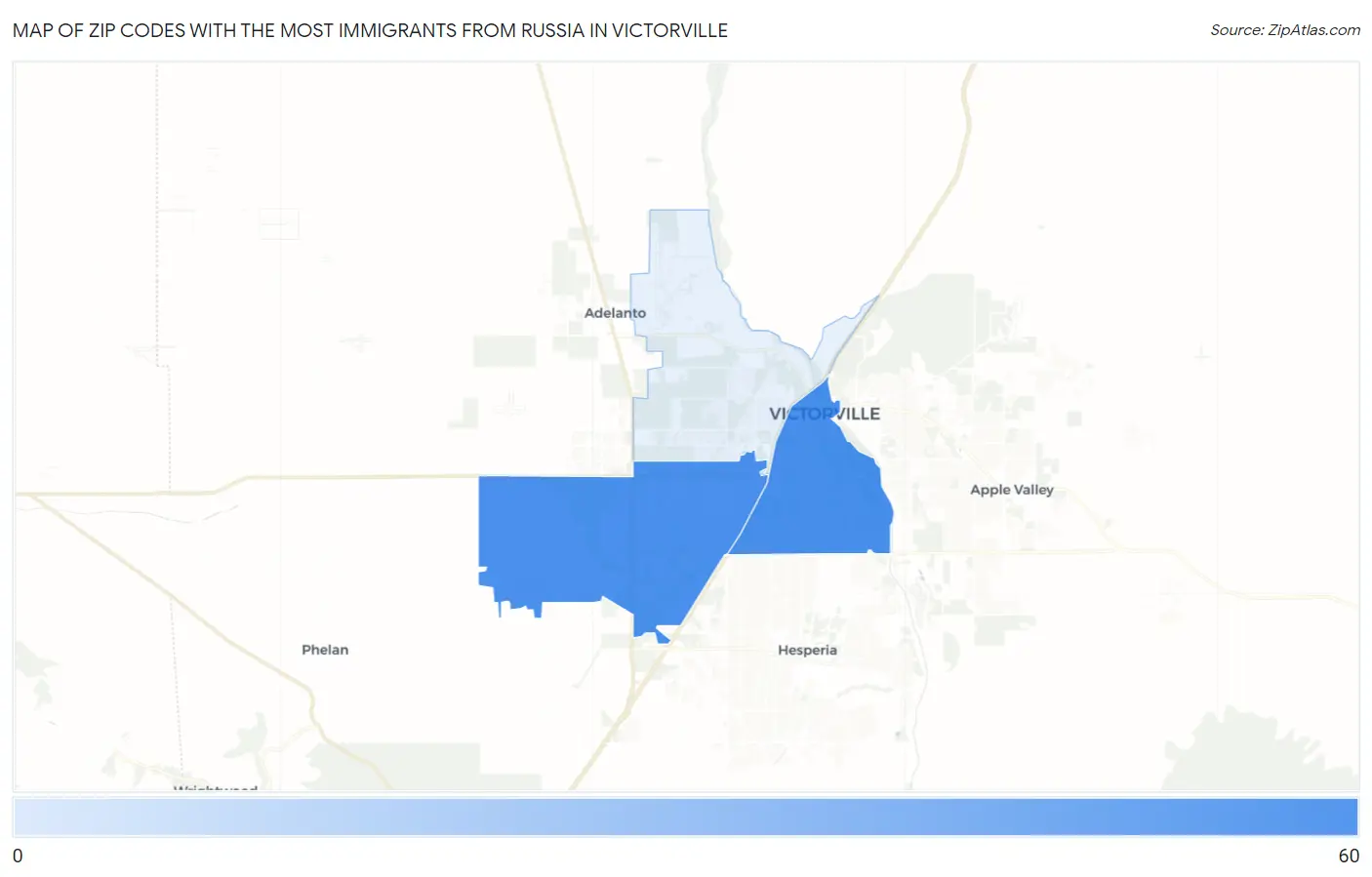 Zip Codes with the Most Immigrants from Russia in Victorville Map