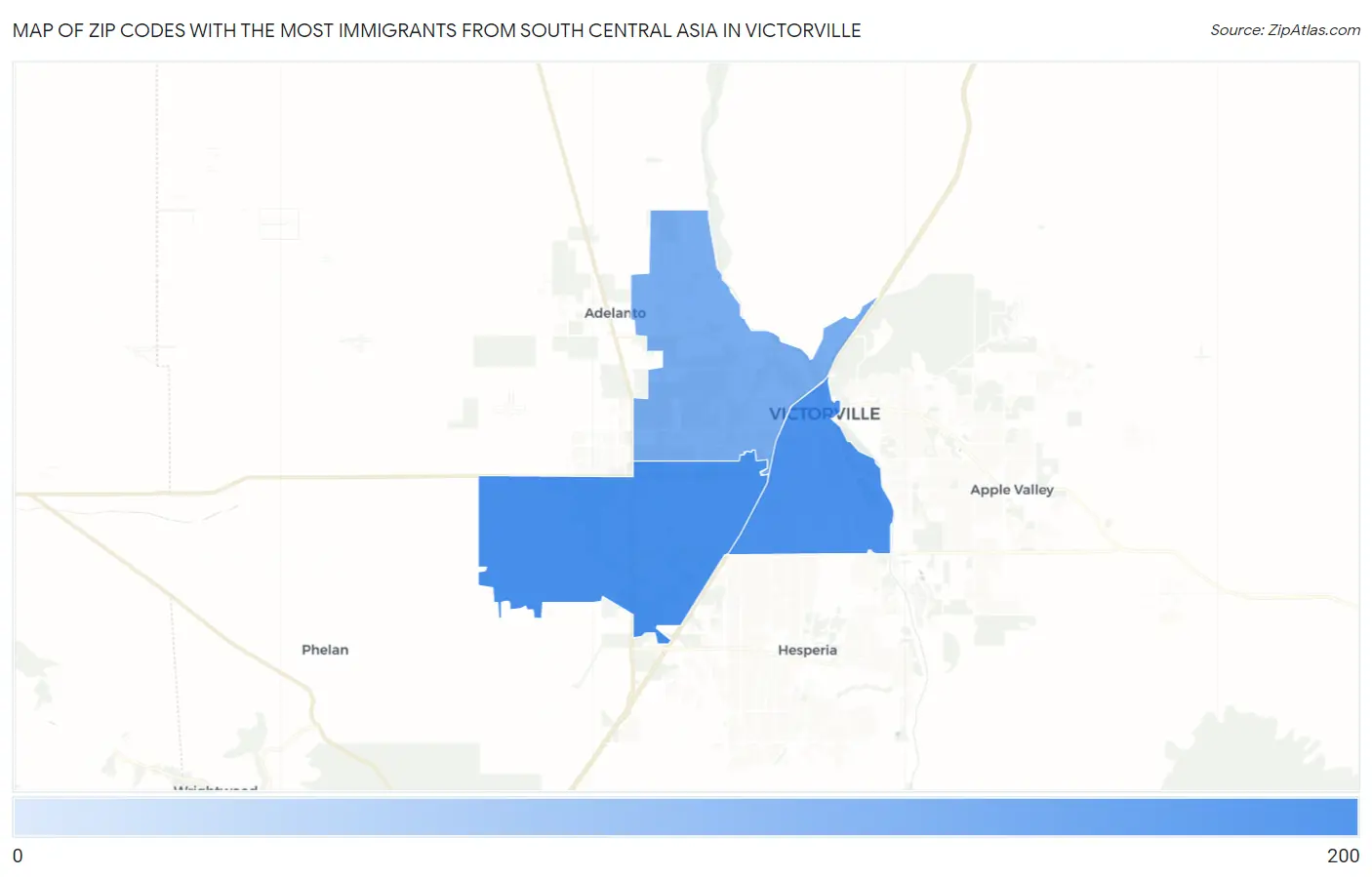 Zip Codes with the Most Immigrants from South Central Asia in Victorville Map