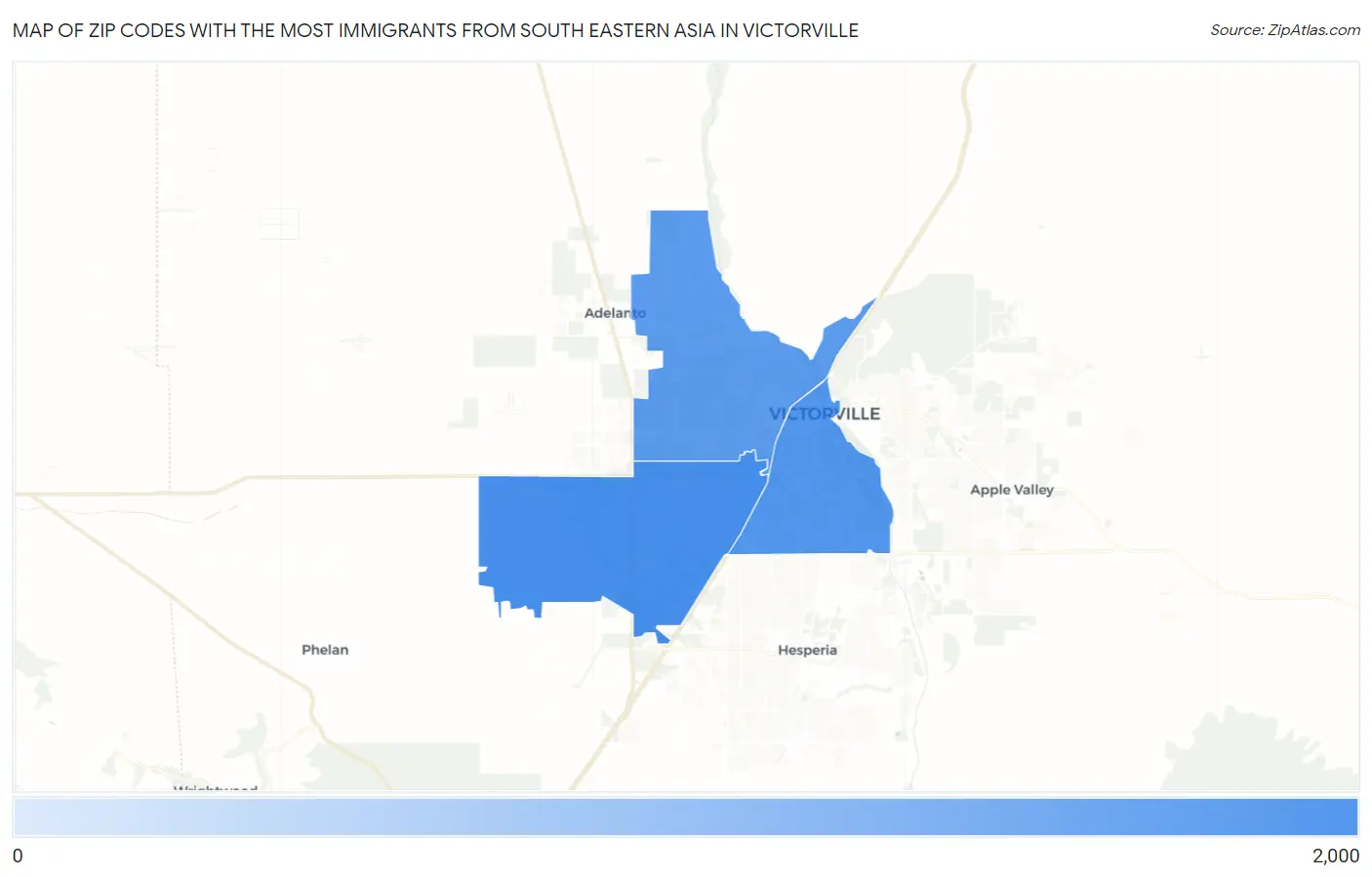 Zip Codes with the Most Immigrants from South Eastern Asia in Victorville Map