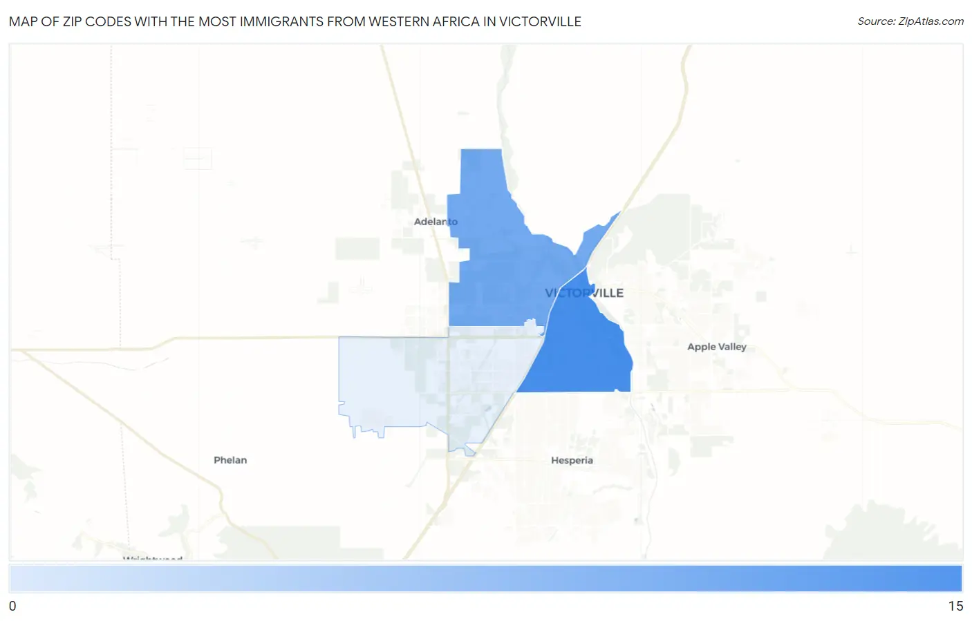 Zip Codes with the Most Immigrants from Western Africa in Victorville Map