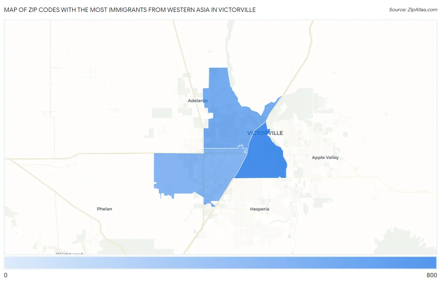 Zip Codes with the Most Immigrants from Western Asia in Victorville Map