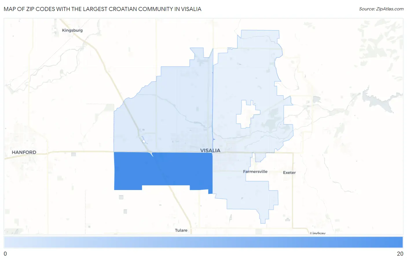 Zip Codes with the Largest Croatian Community in Visalia Map
