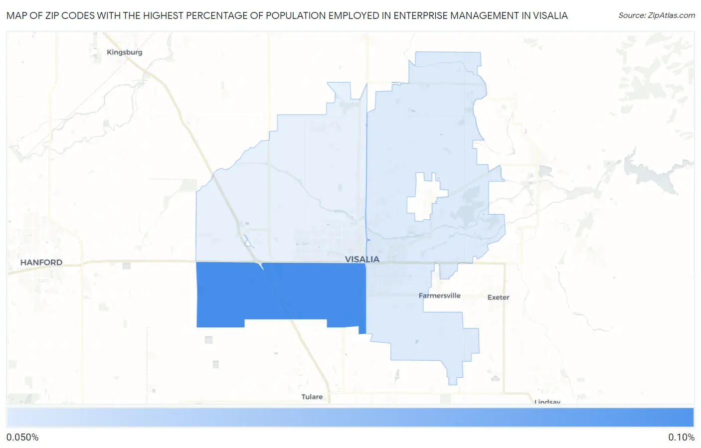 Zip Codes with the Highest Percentage of Population Employed in Enterprise Management in Visalia Map