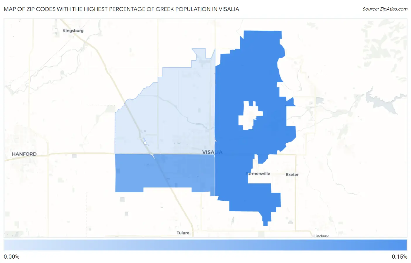 Zip Codes with the Highest Percentage of Greek Population in Visalia Map