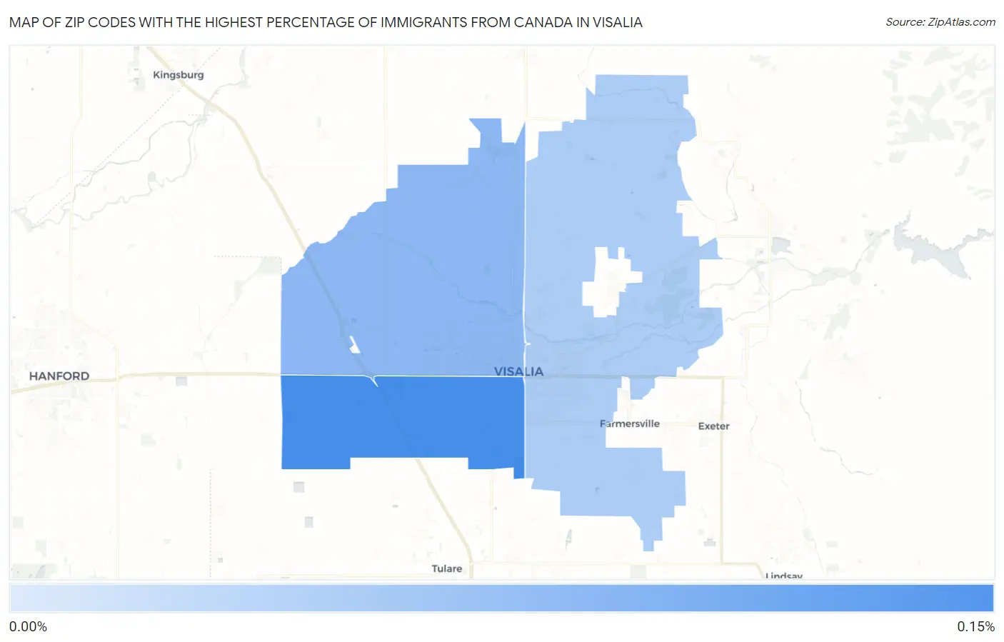 Zip Codes with the Highest Percentage of Immigrants from Canada in Visalia Map