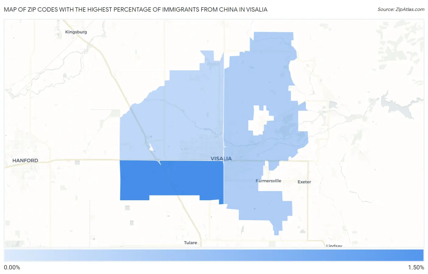 Zip Codes with the Highest Percentage of Immigrants from China in Visalia Map