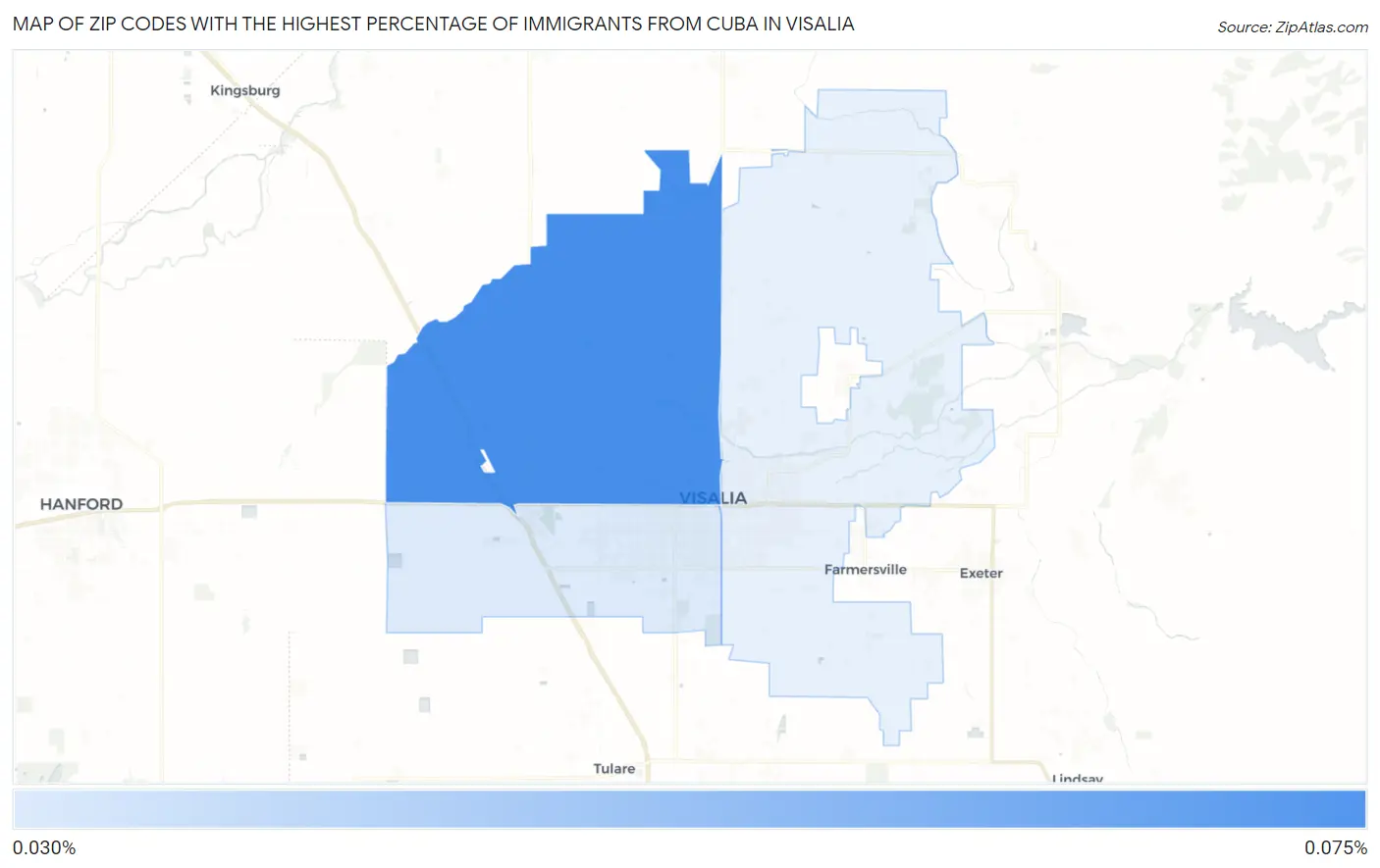 Zip Codes with the Highest Percentage of Immigrants from Cuba in Visalia Map