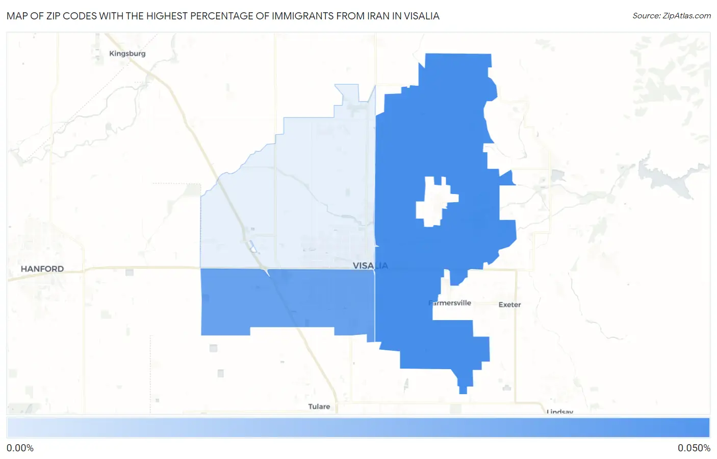 Zip Codes with the Highest Percentage of Immigrants from Iran in Visalia Map