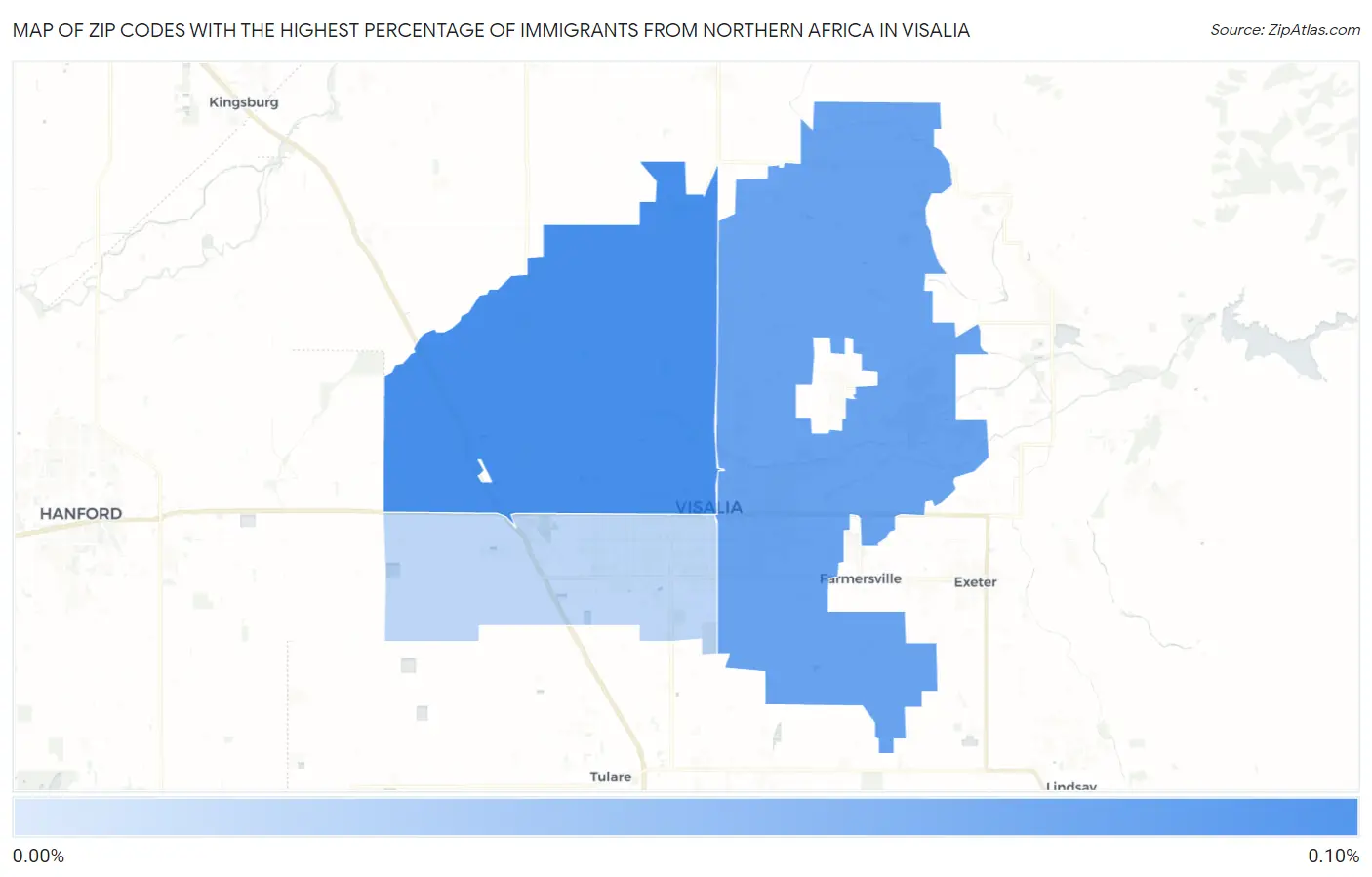 Zip Codes with the Highest Percentage of Immigrants from Northern Africa in Visalia Map