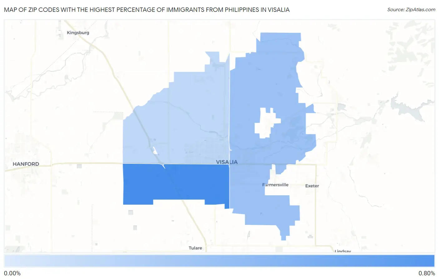 Zip Codes with the Highest Percentage of Immigrants from Philippines in Visalia Map