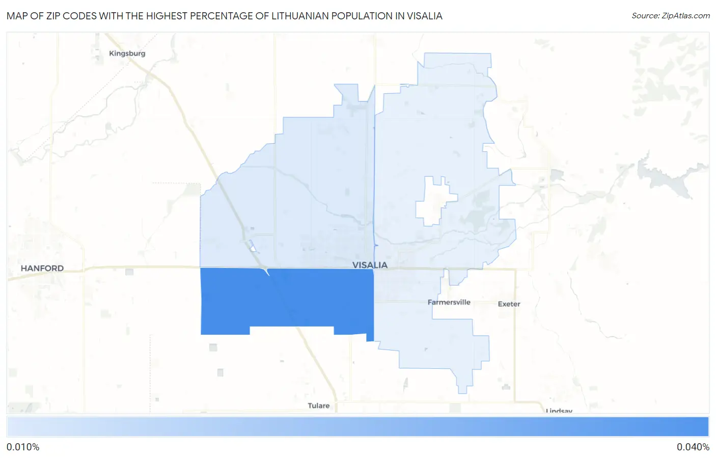 Zip Codes with the Highest Percentage of Lithuanian Population in Visalia Map