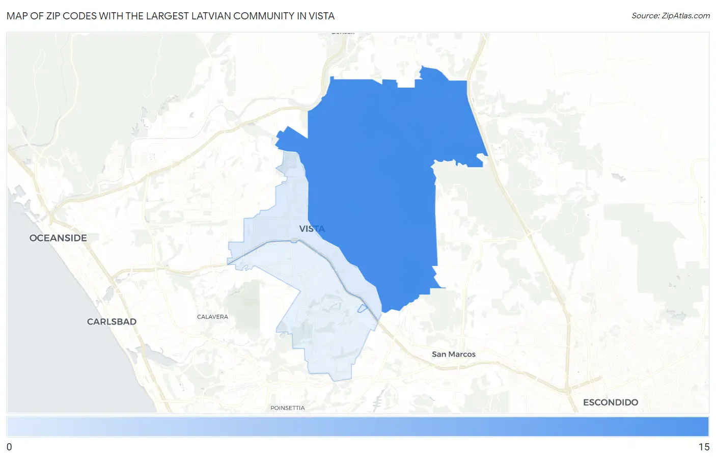 Zip Codes with the Largest Latvian Community in Vista Map