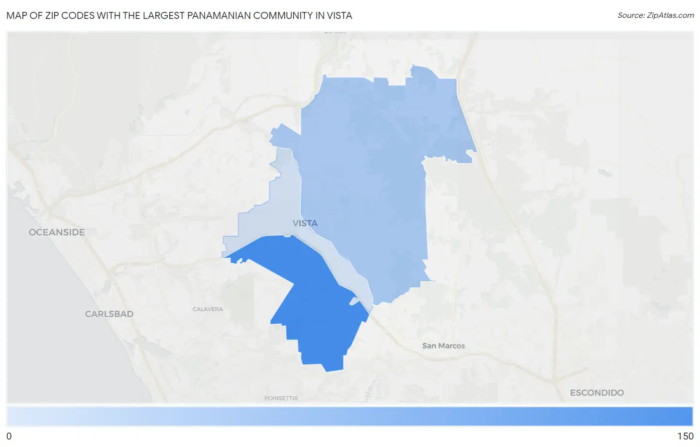Zip Codes with the Largest Panamanian Community in Vista Map