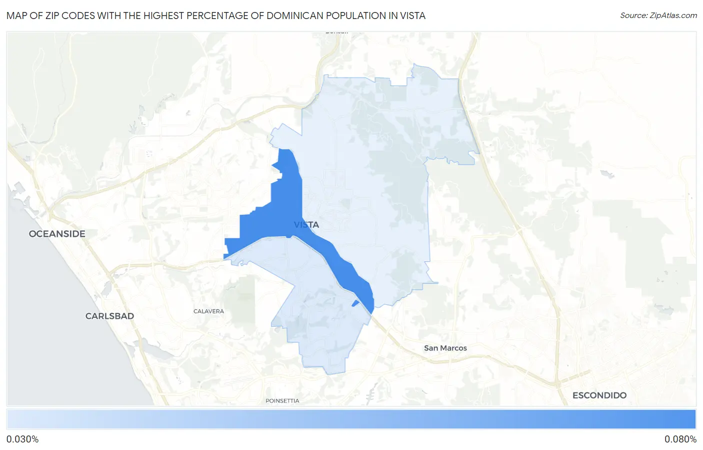 Zip Codes with the Highest Percentage of Dominican Population in Vista Map