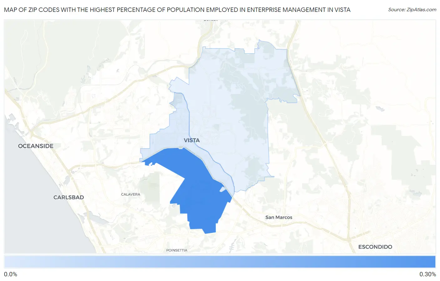 Zip Codes with the Highest Percentage of Population Employed in Enterprise Management in Vista Map