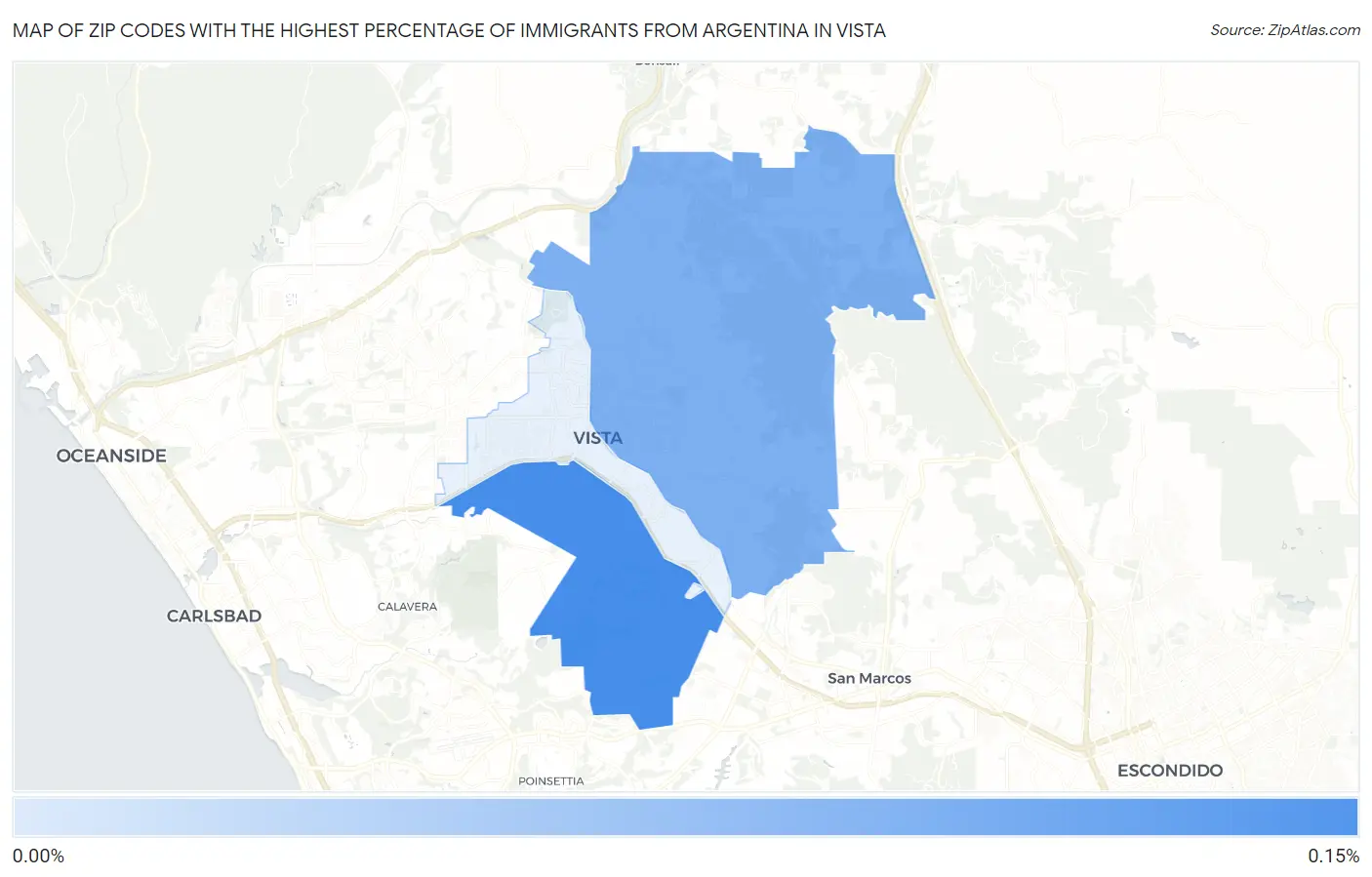 Zip Codes with the Highest Percentage of Immigrants from Argentina in Vista Map