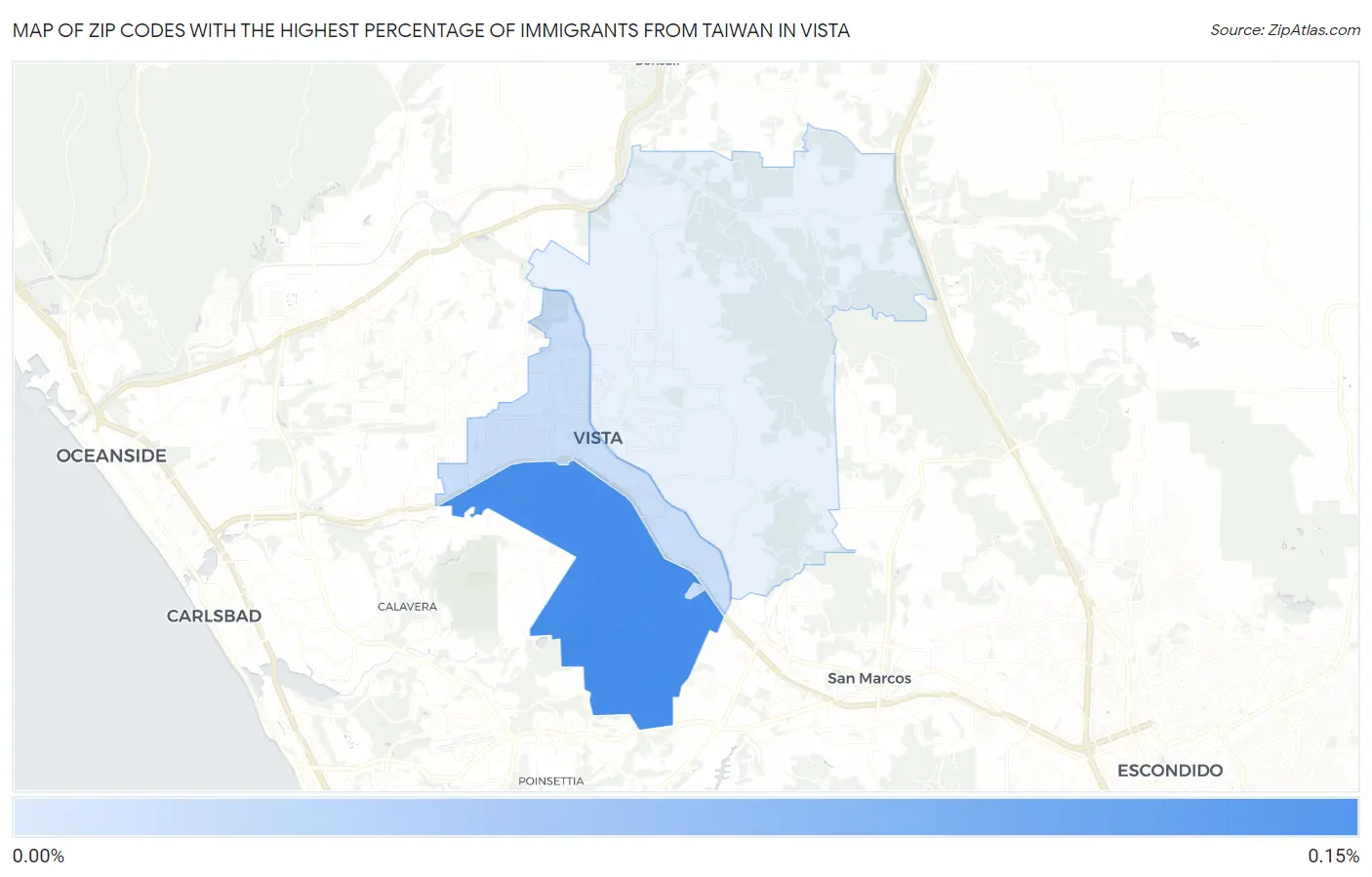 Zip Codes with the Highest Percentage of Immigrants from Taiwan in Vista Map