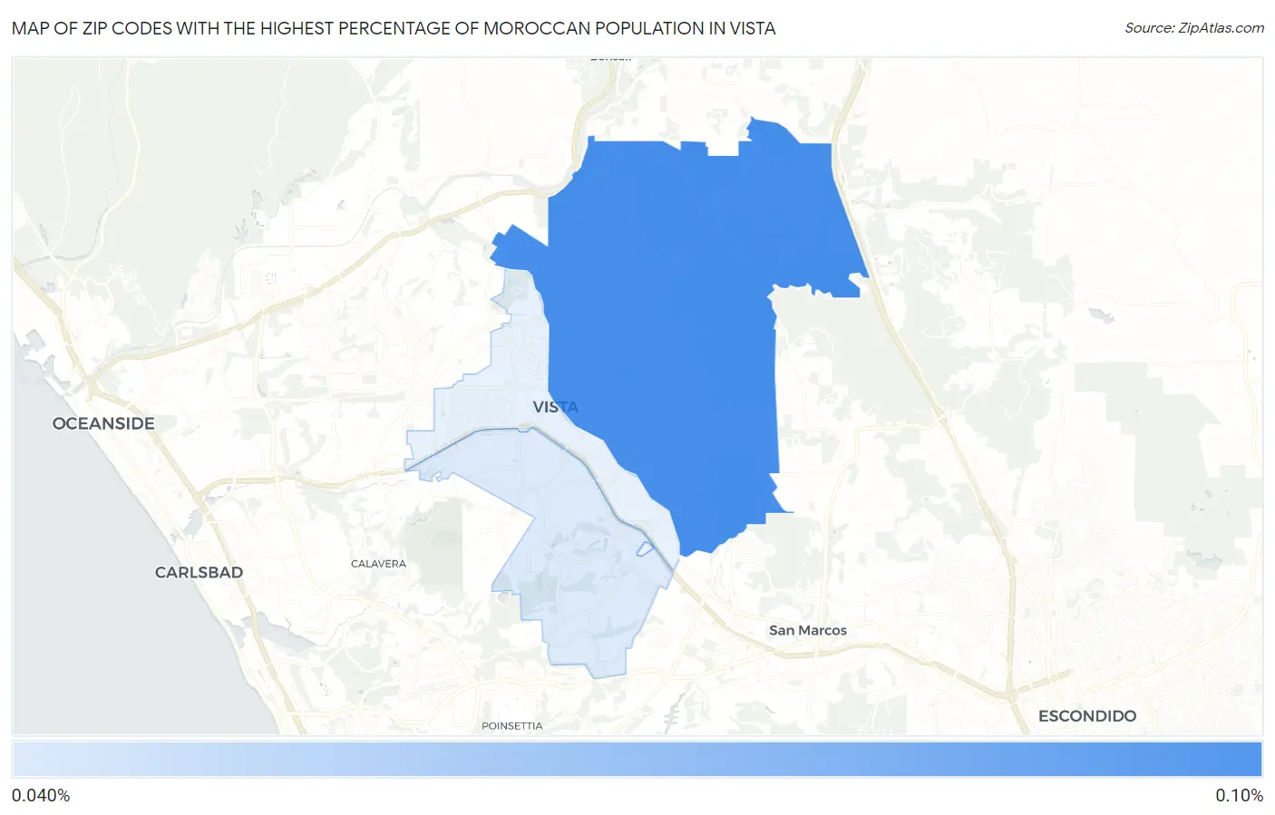 Zip Codes with the Highest Percentage of Moroccan Population in Vista Map