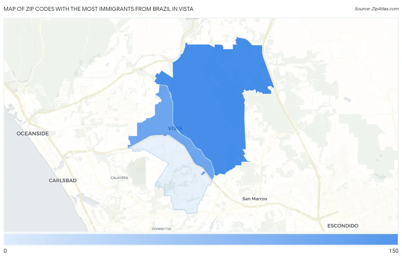 Zip Codes with the Most Immigrants from Brazil in Vista Map
