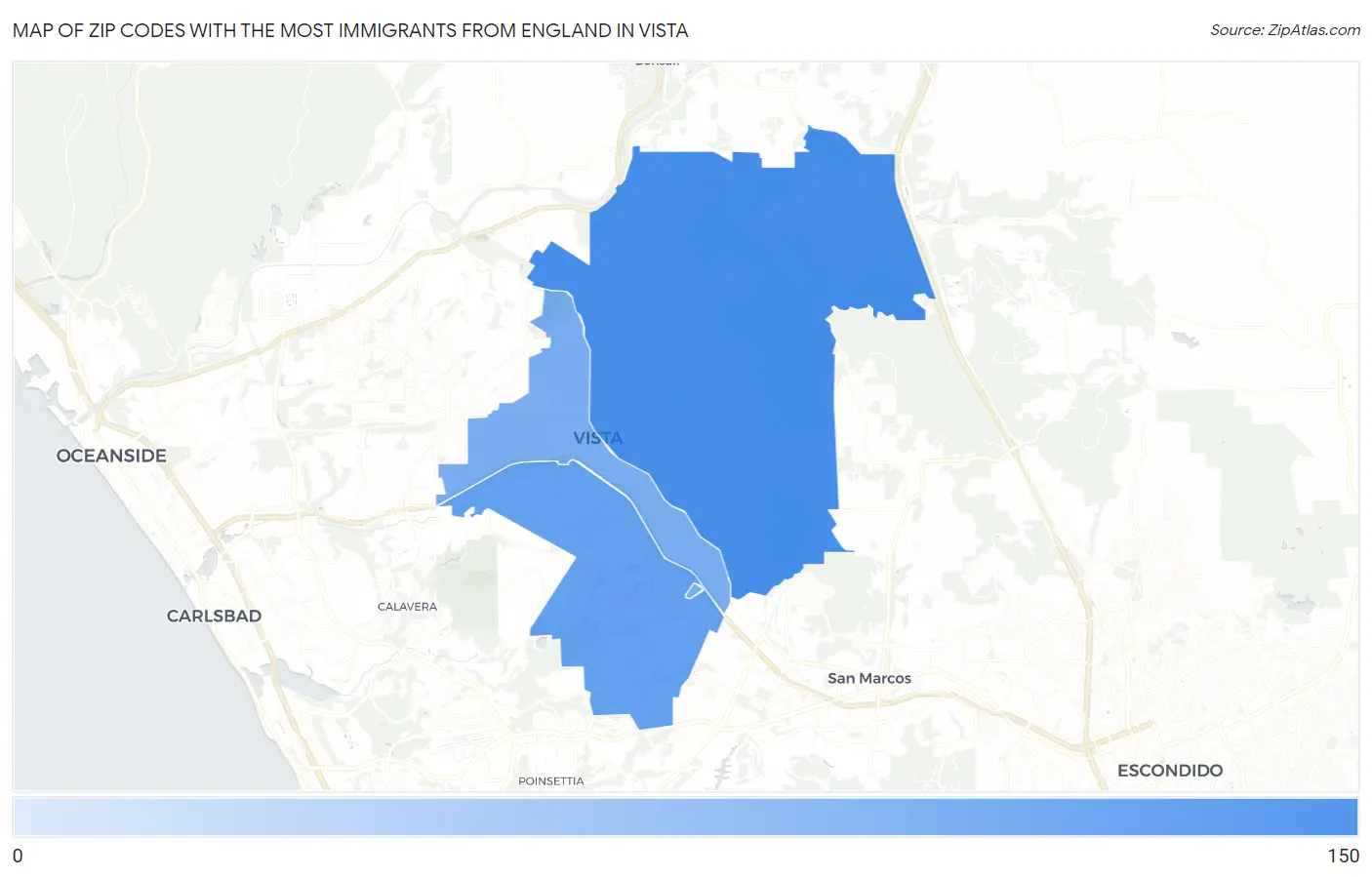 Zip Codes with the Most Immigrants from England in Vista Map