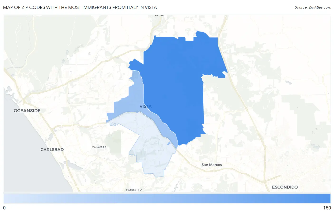 Zip Codes with the Most Immigrants from Italy in Vista Map