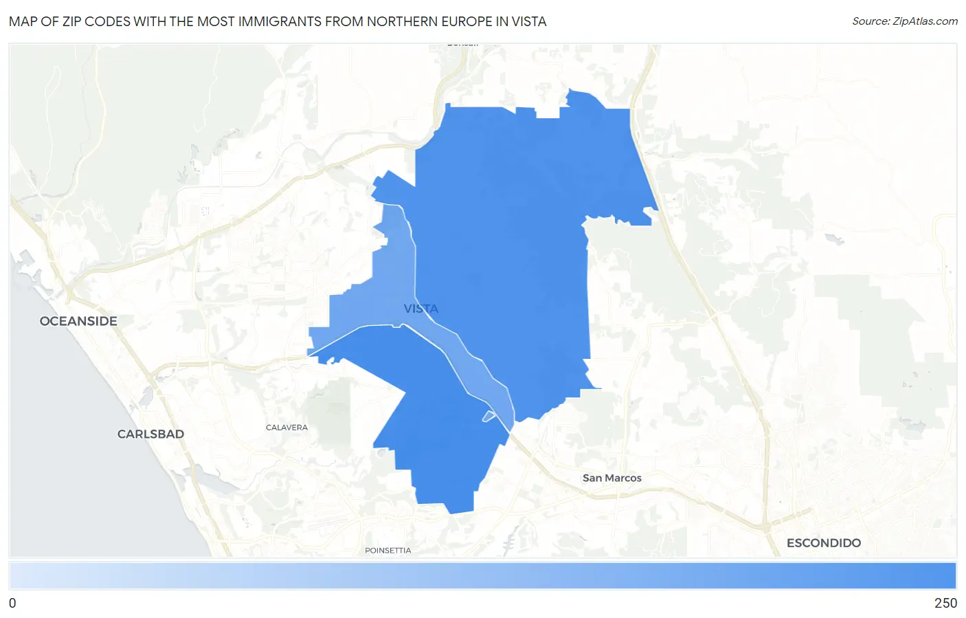 Zip Codes with the Most Immigrants from Northern Europe in Vista Map