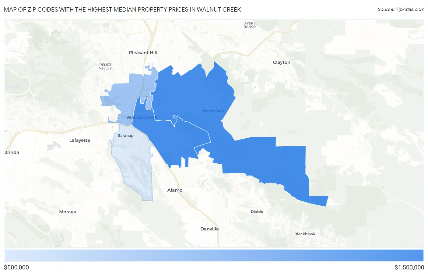Zip Codes with the Highest Median Property Prices in Walnut Creek Map