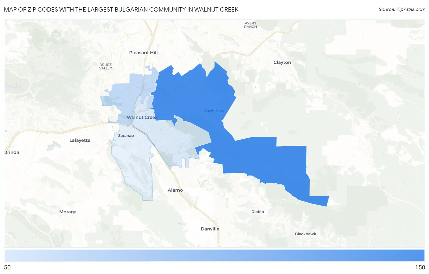 Zip Codes with the Largest Bulgarian Community in Walnut Creek Map