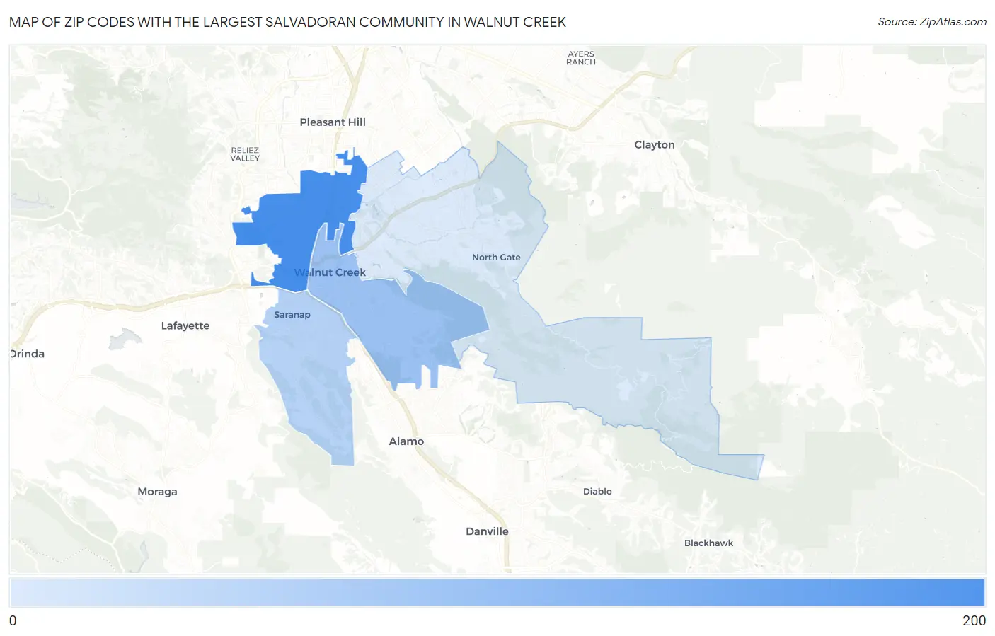 Zip Codes with the Largest Salvadoran Community in Walnut Creek Map