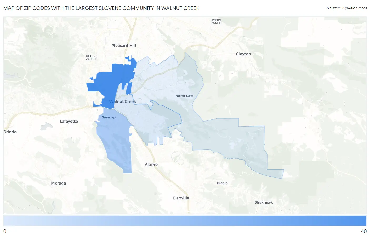 Zip Codes with the Largest Slovene Community in Walnut Creek Map