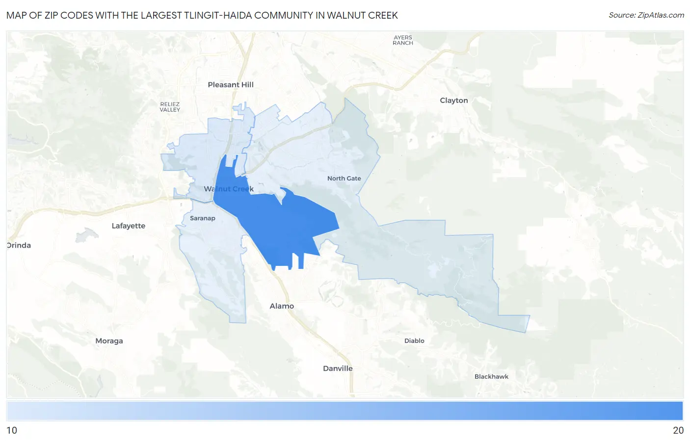 Zip Codes with the Largest Tlingit-Haida Community in Walnut Creek Map