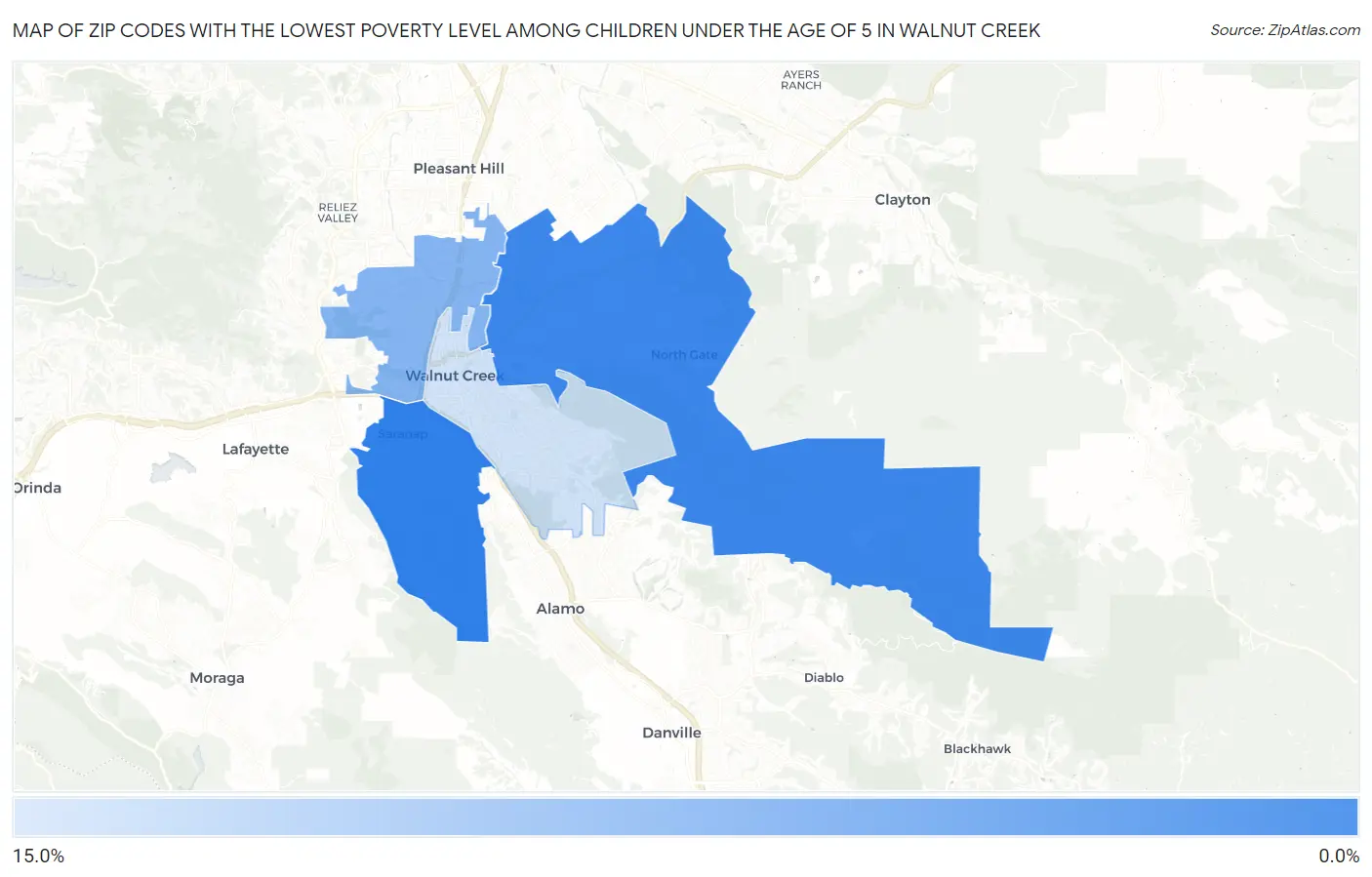Zip Codes with the Lowest Poverty Level Among Children Under the Age of 5 in Walnut Creek Map
