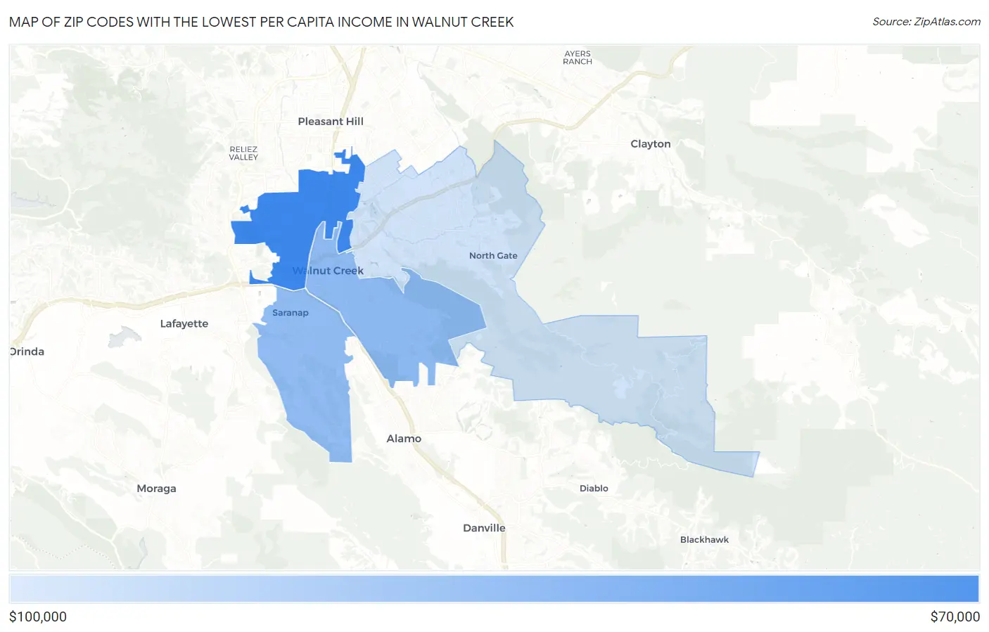 Zip Codes with the Lowest Per Capita Income in Walnut Creek Map