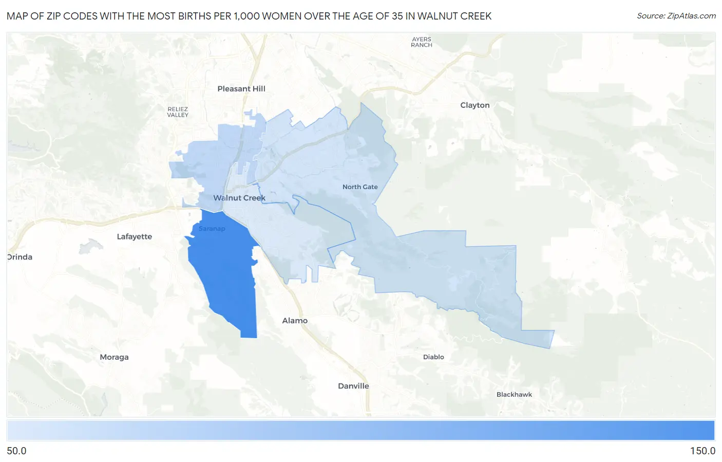 Zip Codes with the Most Births per 1,000 Women Over the Age of 35 in Walnut Creek Map
