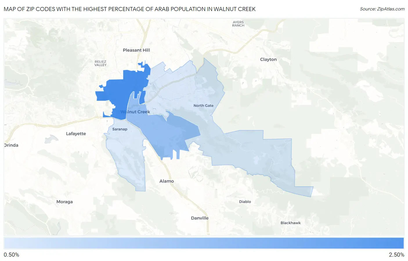 Zip Codes with the Highest Percentage of Arab Population in Walnut Creek Map