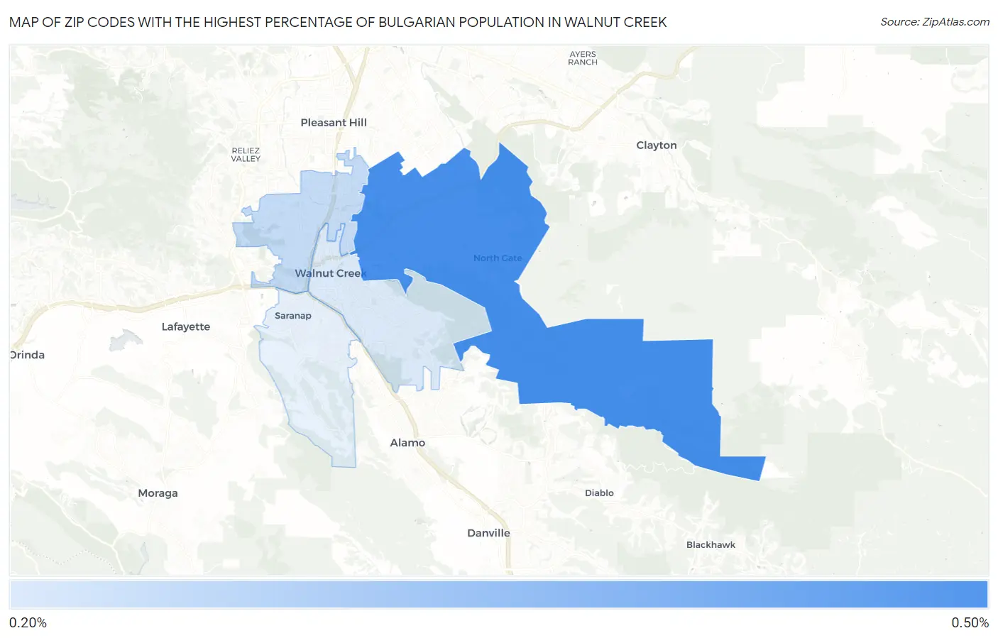 Zip Codes with the Highest Percentage of Bulgarian Population in Walnut Creek Map