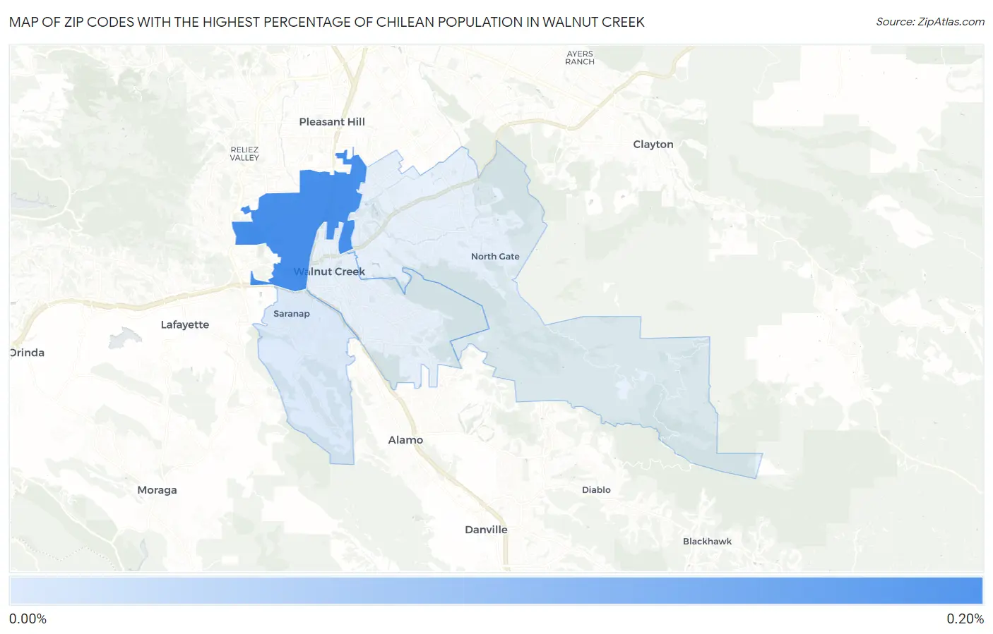 Zip Codes with the Highest Percentage of Chilean Population in Walnut Creek Map