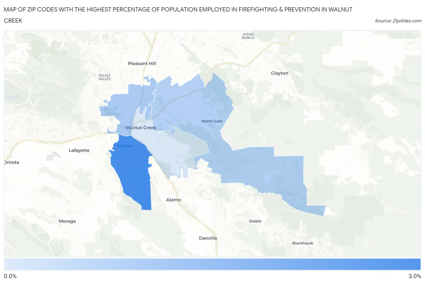 Zip Codes with the Highest Percentage of Population Employed in Firefighting & Prevention in Walnut Creek Map