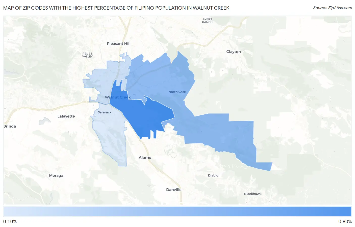 Zip Codes with the Highest Percentage of Filipino Population in Walnut Creek Map