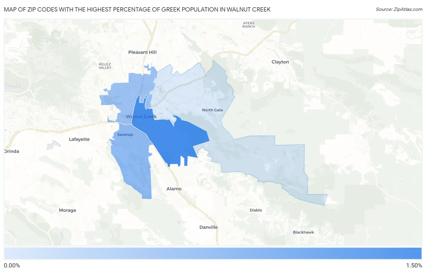 Zip Codes with the Highest Percentage of Greek Population in Walnut Creek Map