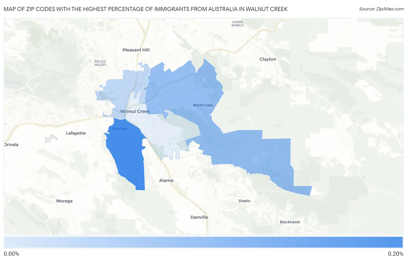 Zip Codes with the Highest Percentage of Immigrants from Australia in Walnut Creek Map