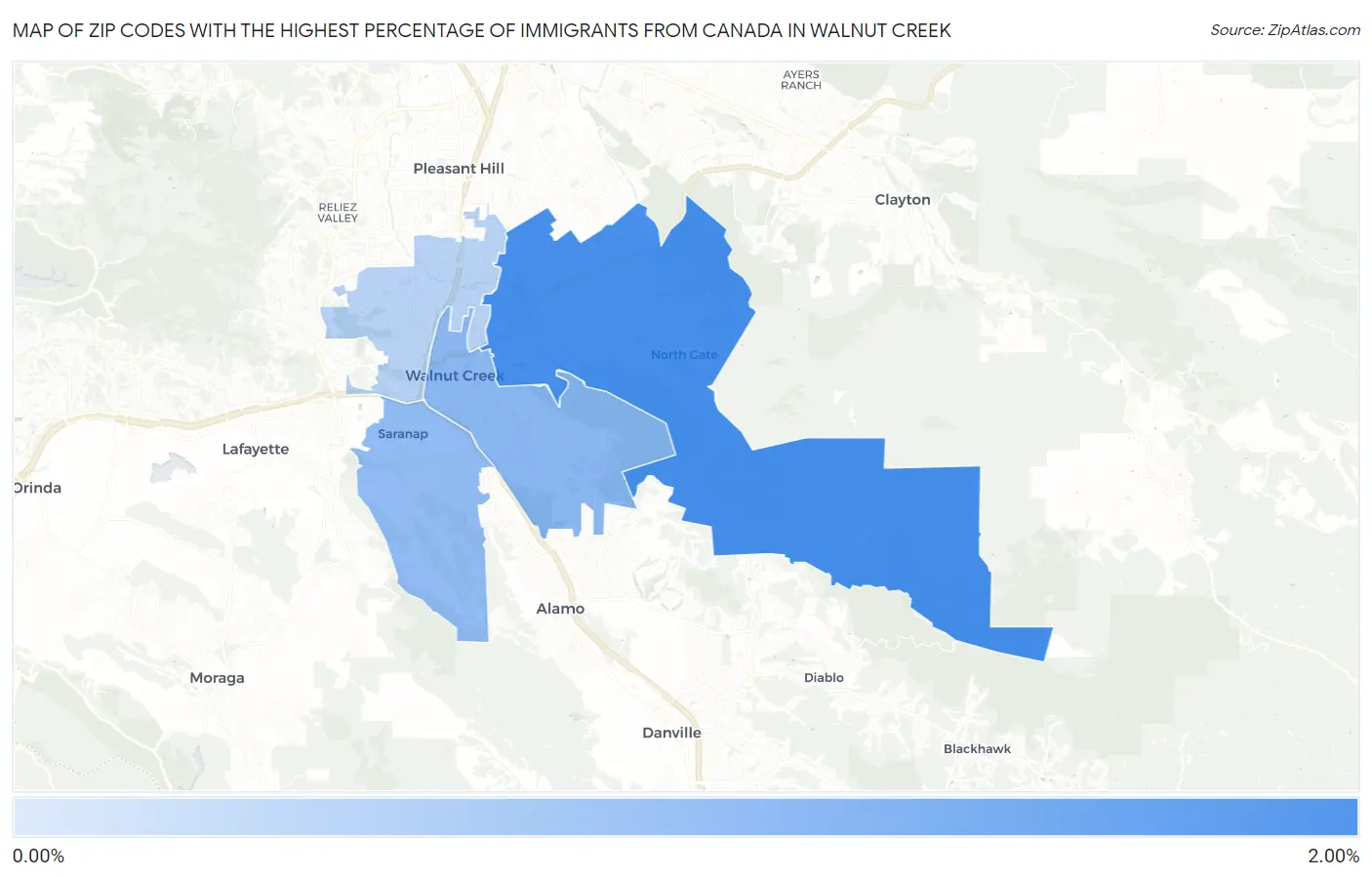 Zip Codes with the Highest Percentage of Immigrants from Canada in Walnut Creek Map