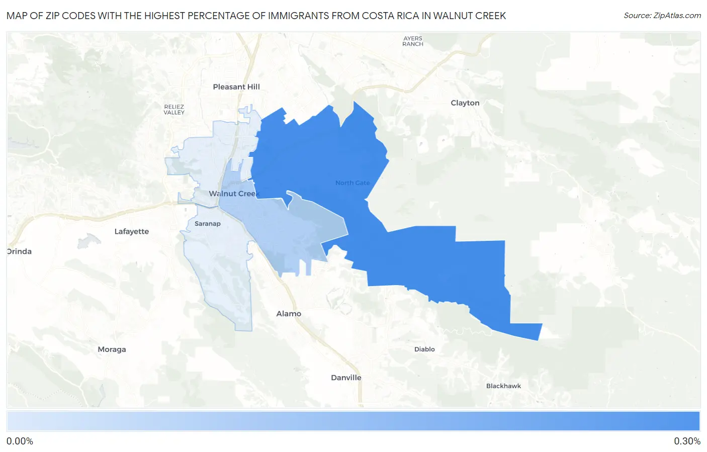 Zip Codes with the Highest Percentage of Immigrants from Costa Rica in Walnut Creek Map