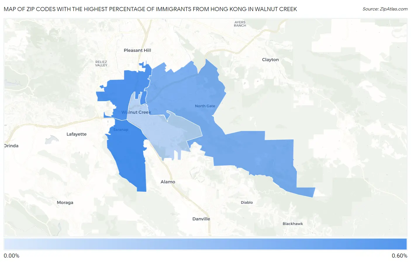 Zip Codes with the Highest Percentage of Immigrants from Hong Kong in Walnut Creek Map