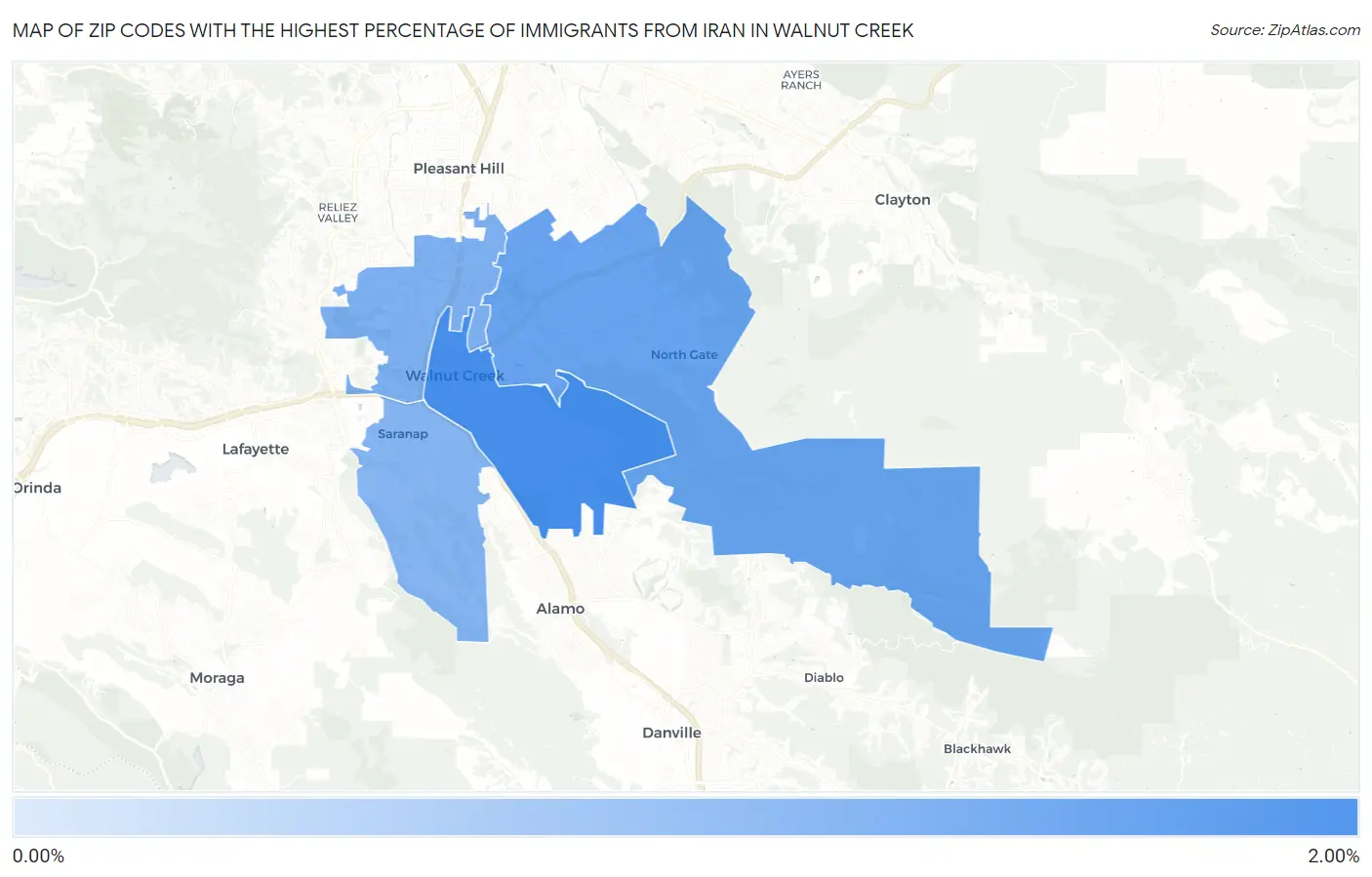Zip Codes with the Highest Percentage of Immigrants from Iran in Walnut Creek Map