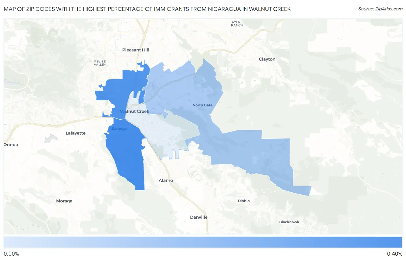 Zip Codes with the Highest Percentage of Immigrants from Nicaragua in Walnut Creek Map