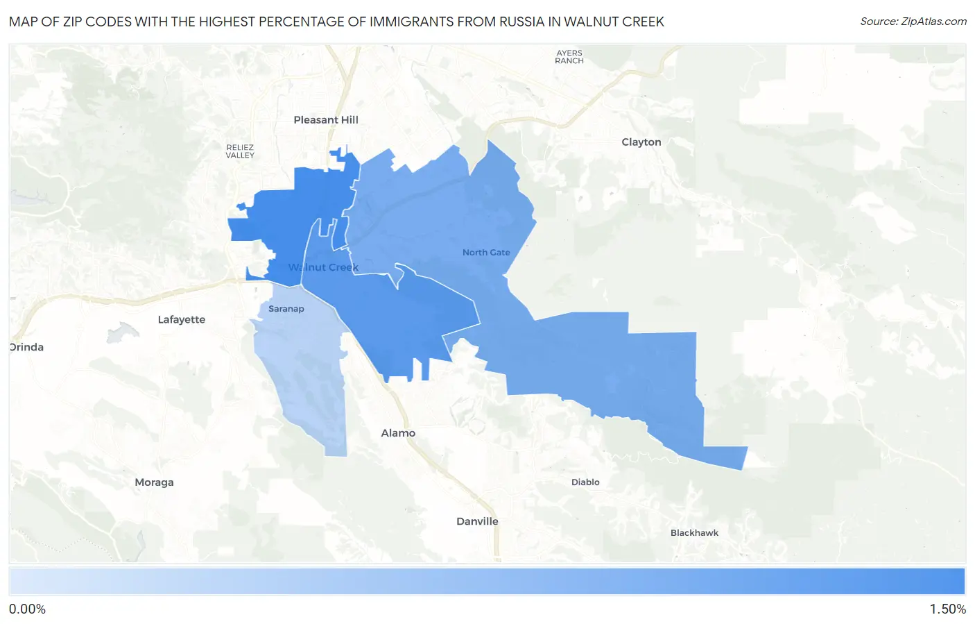 Zip Codes with the Highest Percentage of Immigrants from Russia in Walnut Creek Map