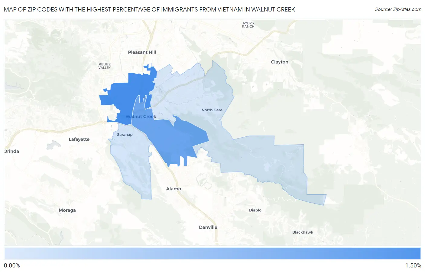 Zip Codes with the Highest Percentage of Immigrants from Vietnam in Walnut Creek Map